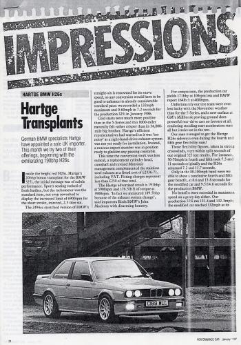 Editorial - E30 H26 Hartge - Performance BMW 'Hartge transplants' - Jan 1987