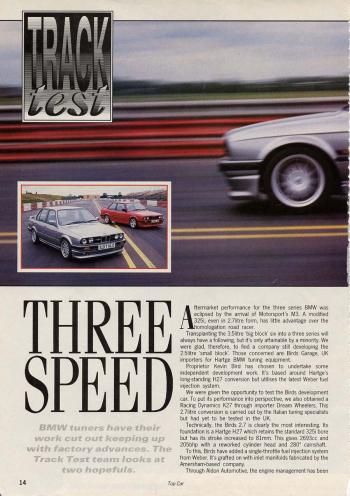 Editorial - E30 H27 Hartge - Top Car 'Three Speed' - April 1989